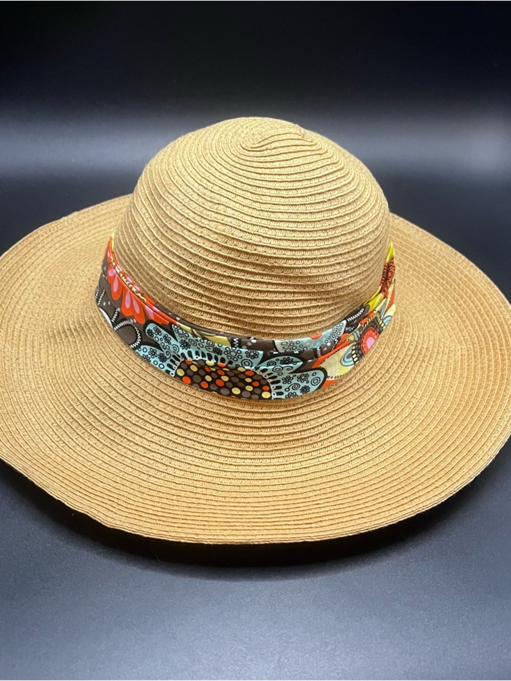 Vera Bradley Woven Straw Wide Brimmed Floppy Sun Beach Hat Retired Floral Print - Picture 2 of 6
